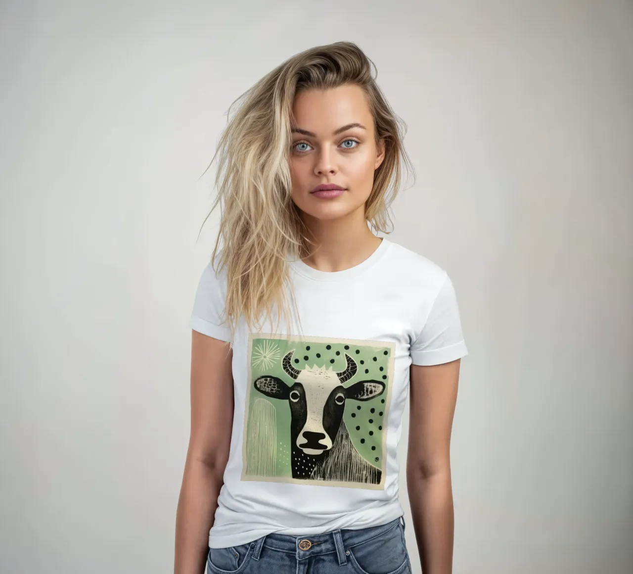 Mucca verde 1 t-shirt da donna da Minimal Animal Art