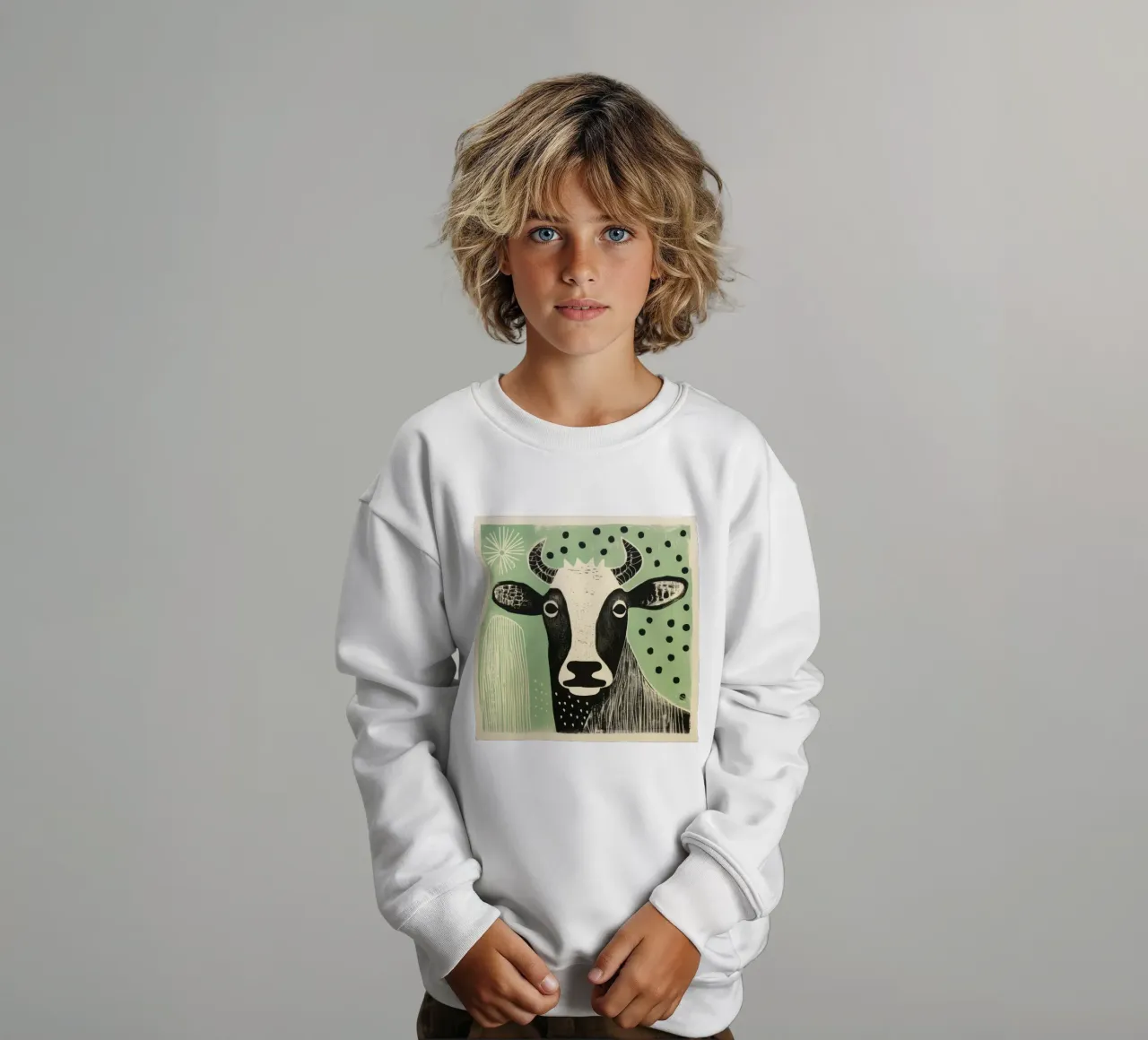 Mucca verde 1 felpa bambino da Minimal Animal Art