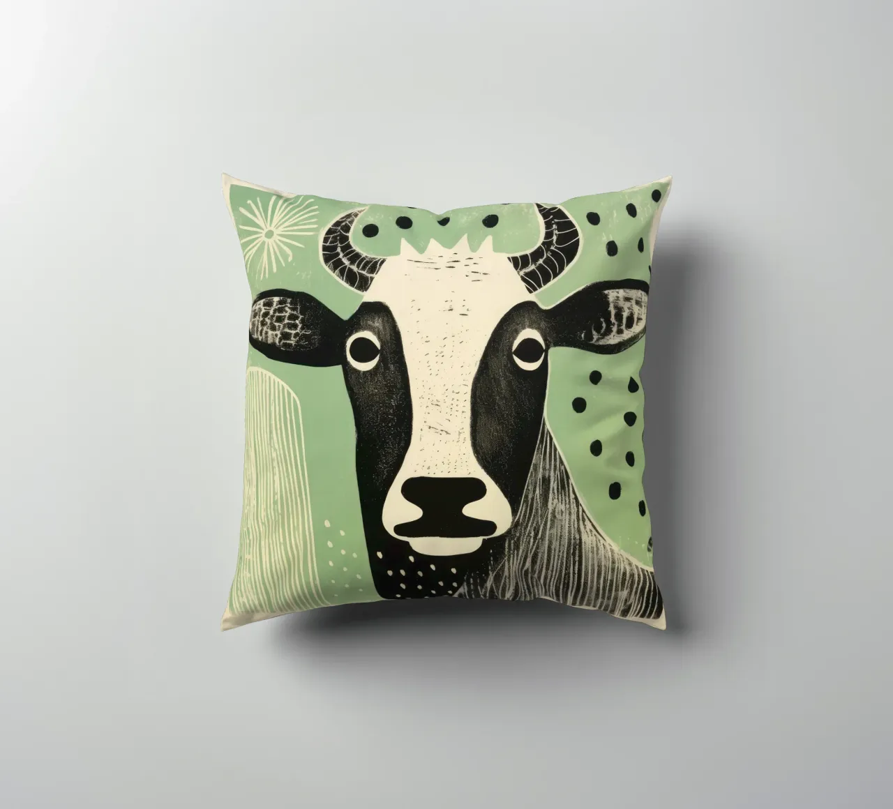 Mucca verde 1 cuscino da Minimal Animal Art