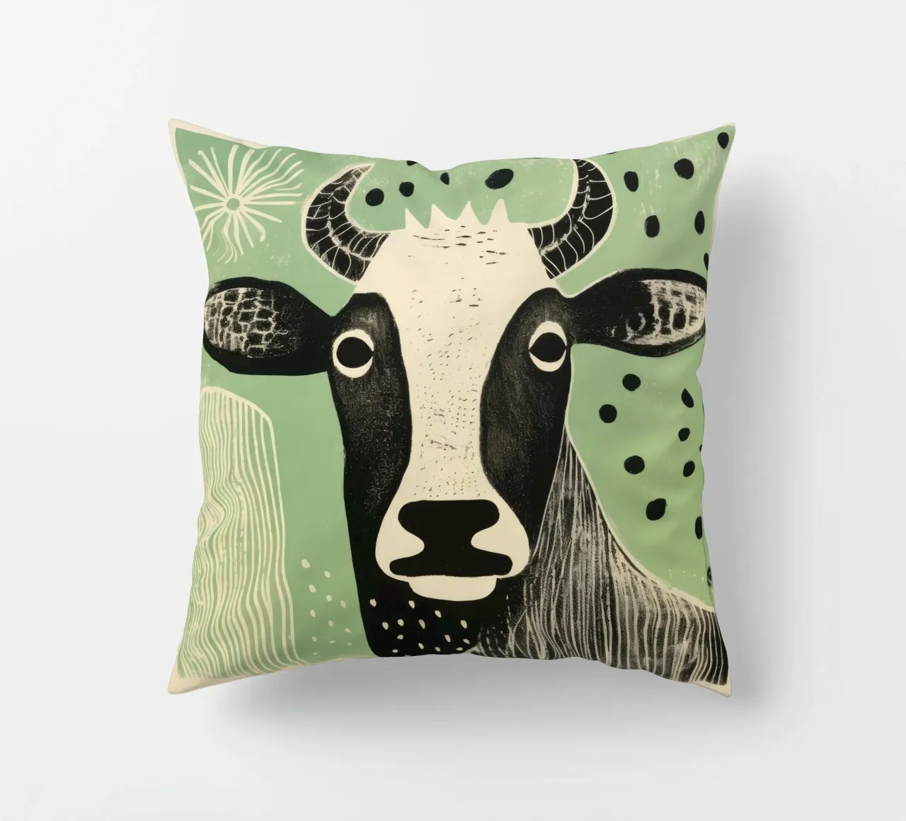 Mucca verde 1 cuscino da Minimal Animal Art