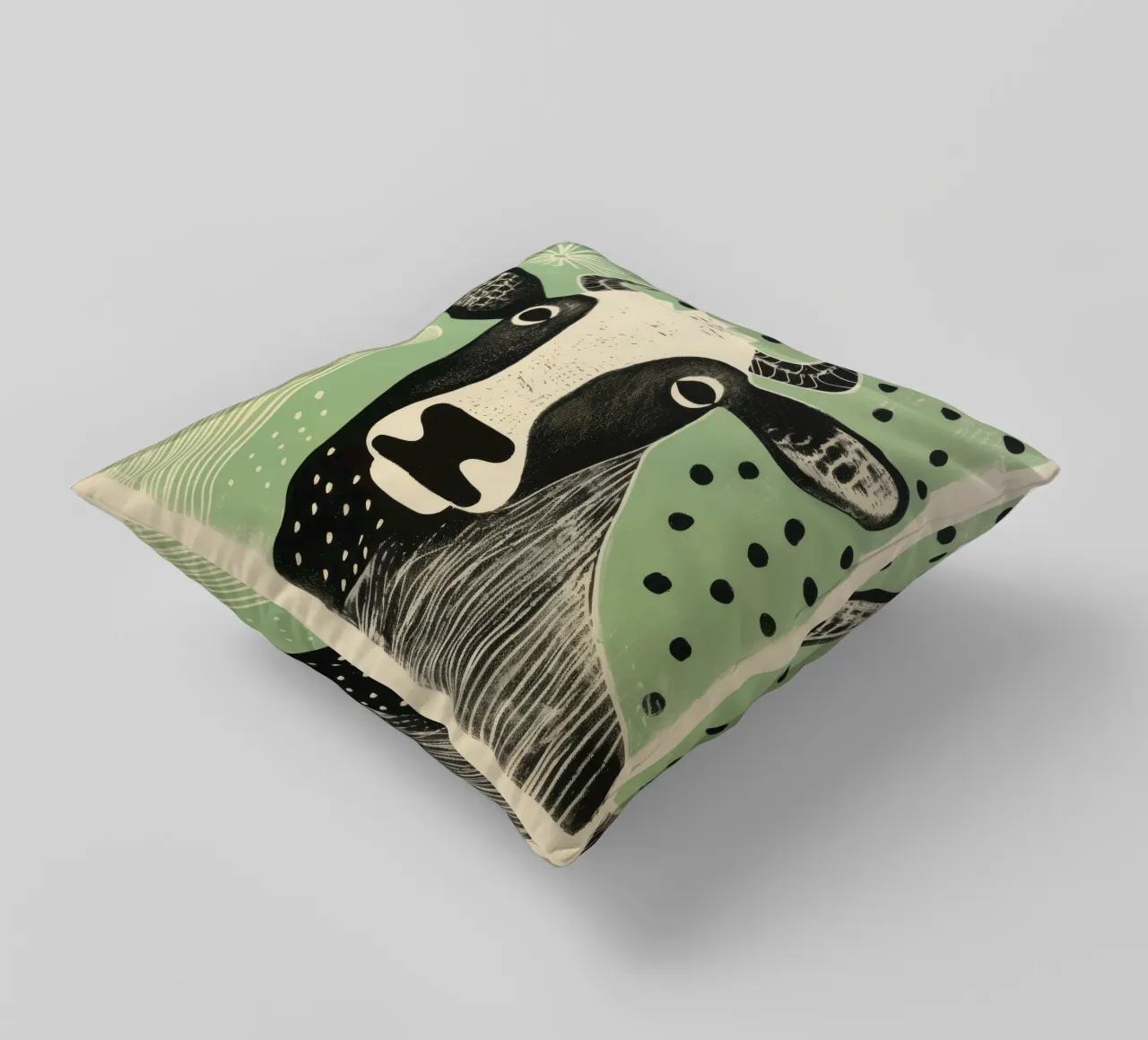 Mucca verde 1 cuscino da Minimal Animal Art