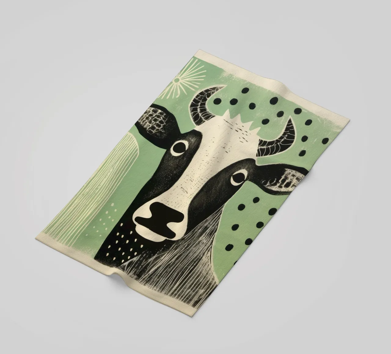 Mucca verde 1 telo mare da Minimal Animal Art