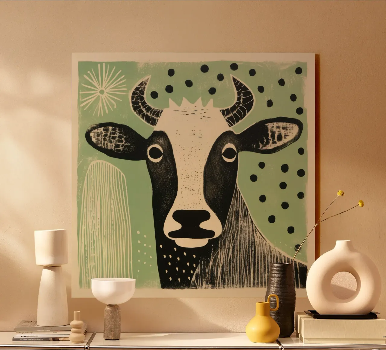 Mucca verde 1 alluminio dibond da Minimal Animal Art