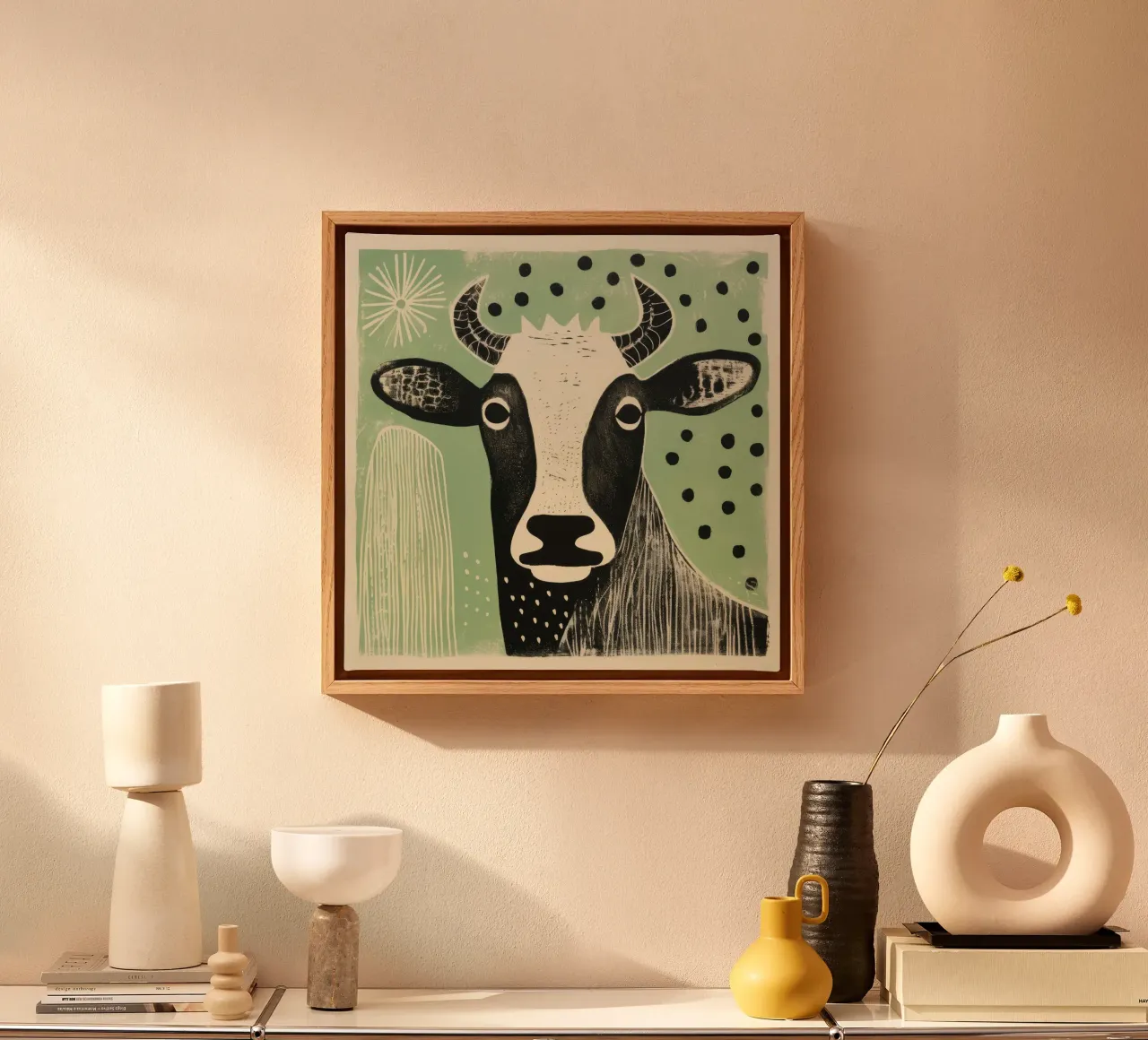 Mucca verde 1 tela da Minimal Animal Art