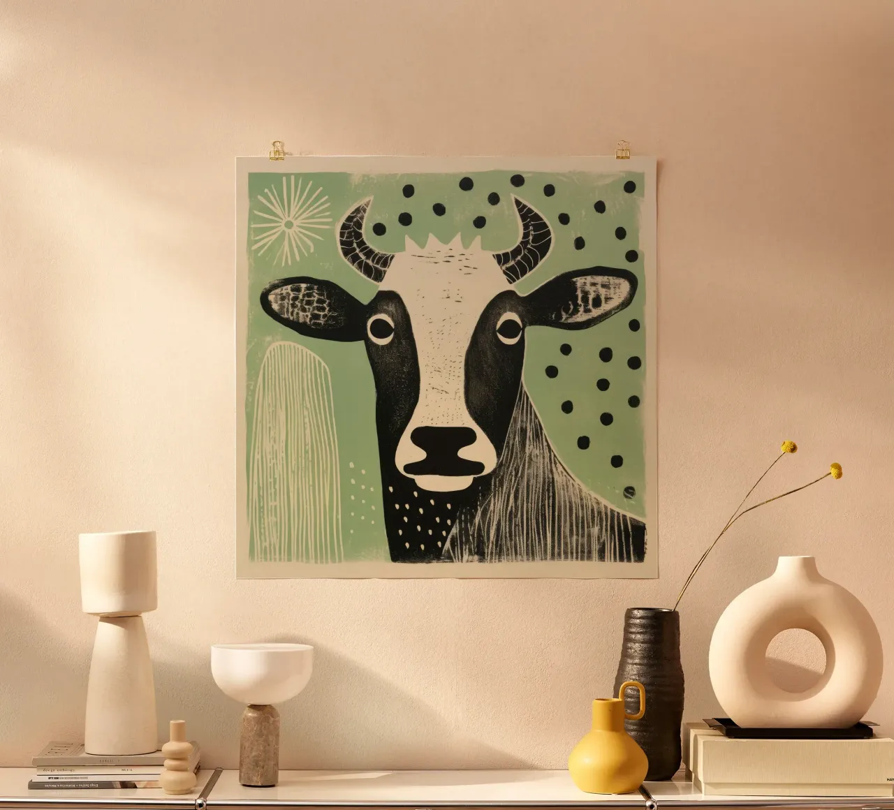 Mucca verde 1 poster da Minimal Animal Art