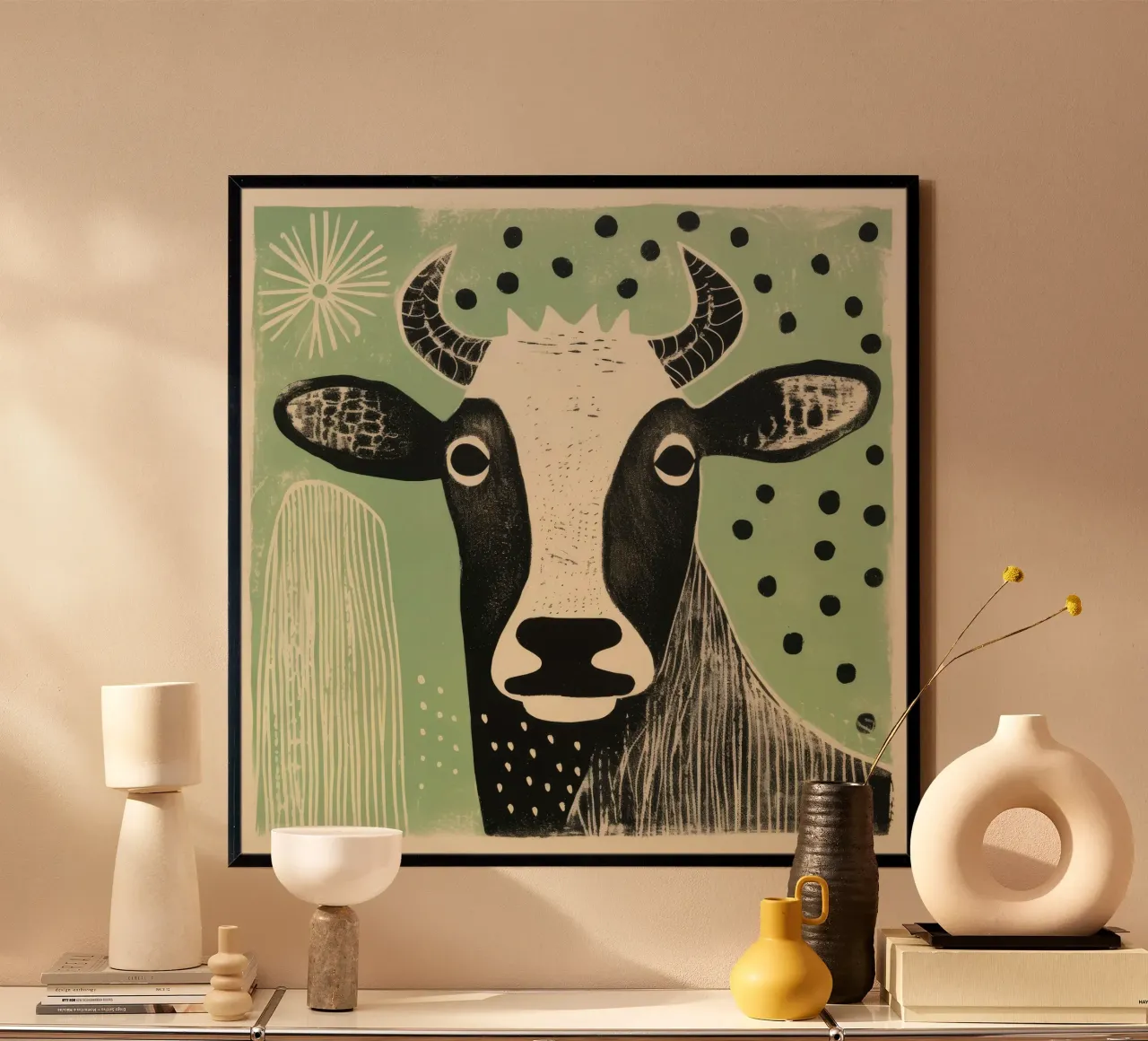 Mucca verde 1 poster da Minimal Animal Art
