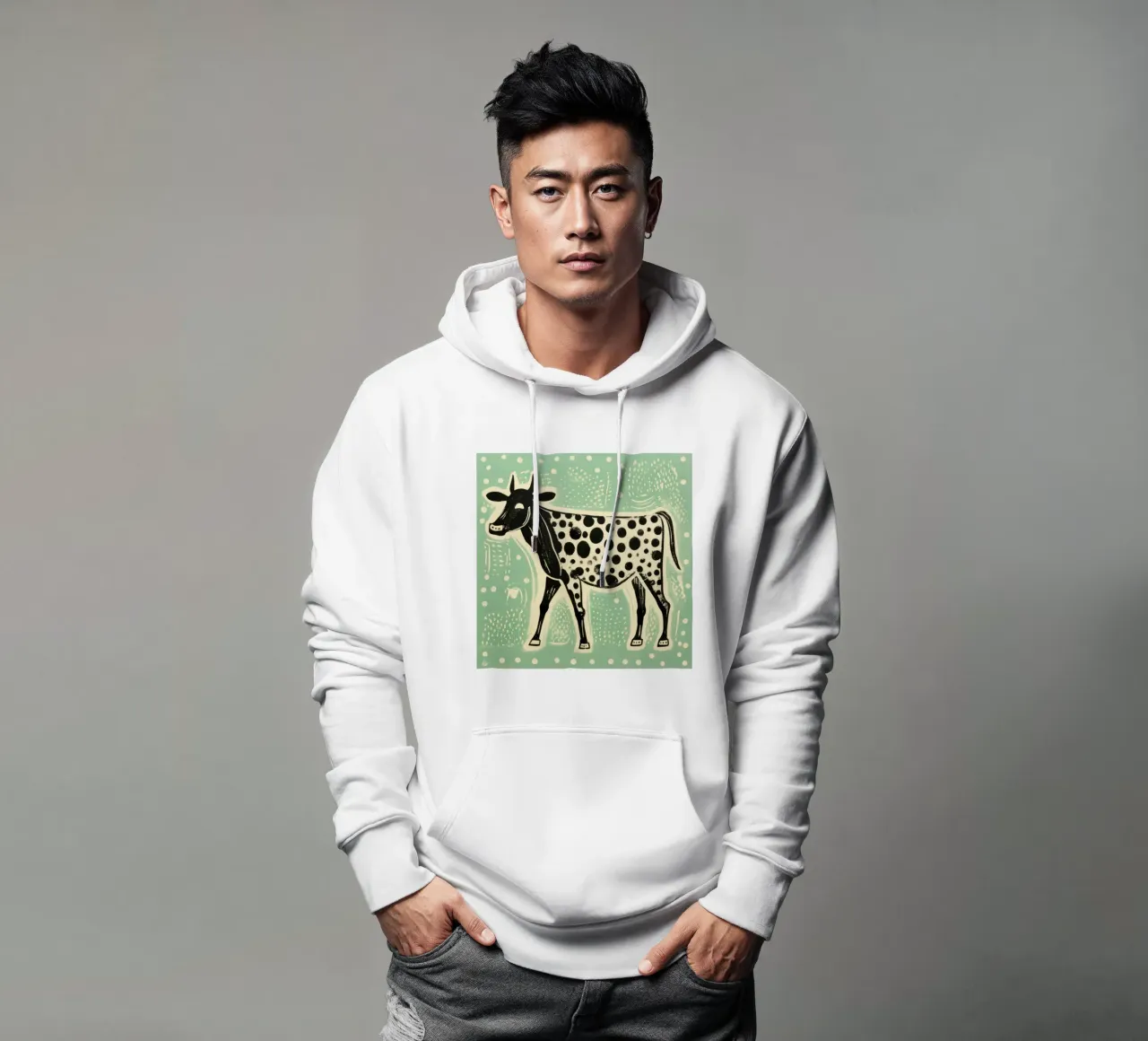 Mucca verde felpa con cappuccio da Minimal Animal Art