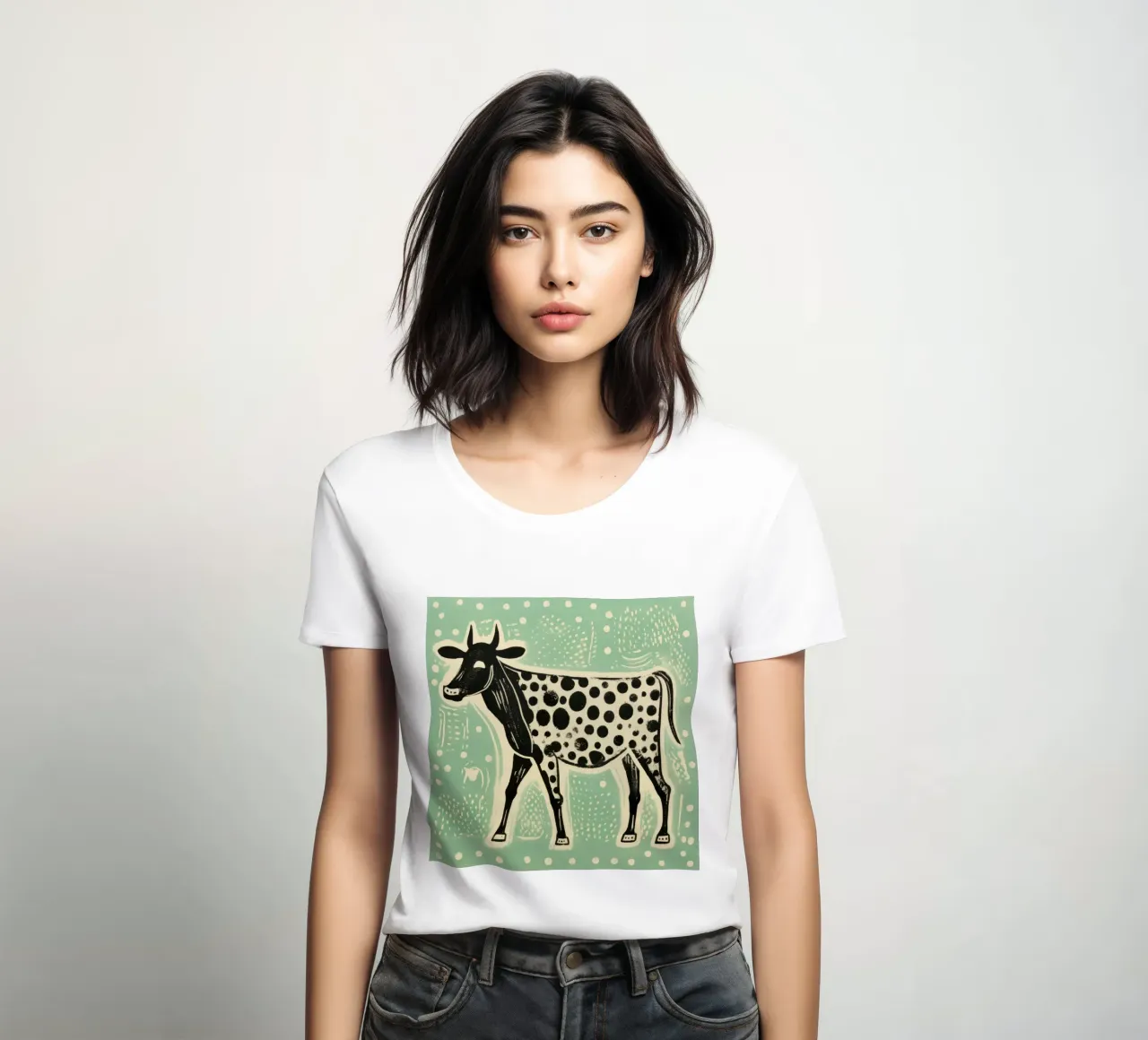 Mucca verde 2 t-shirt da donna da Minimal Animal Art