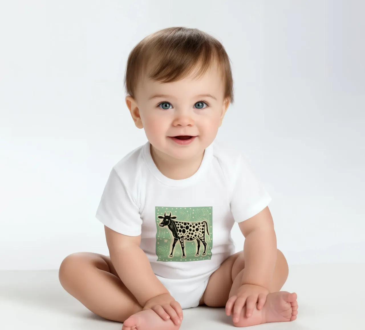 Mucca verde 2 body neonato maniche corte da Minimal Animal Art