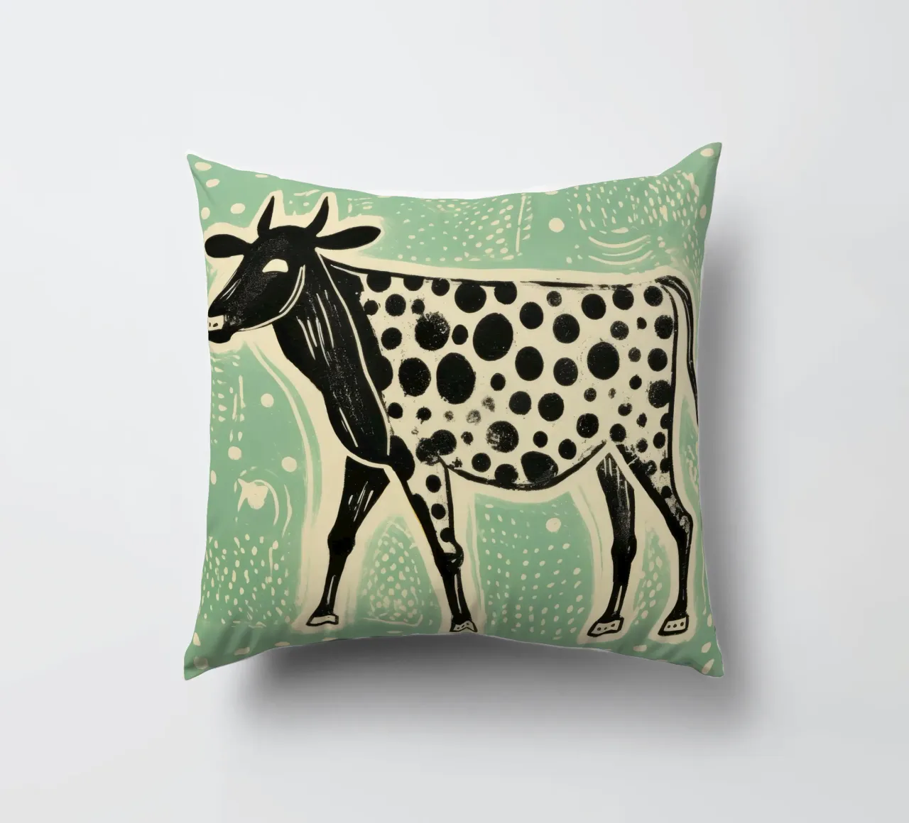 Mucca verde 2 cuscino da Minimal Animal Art