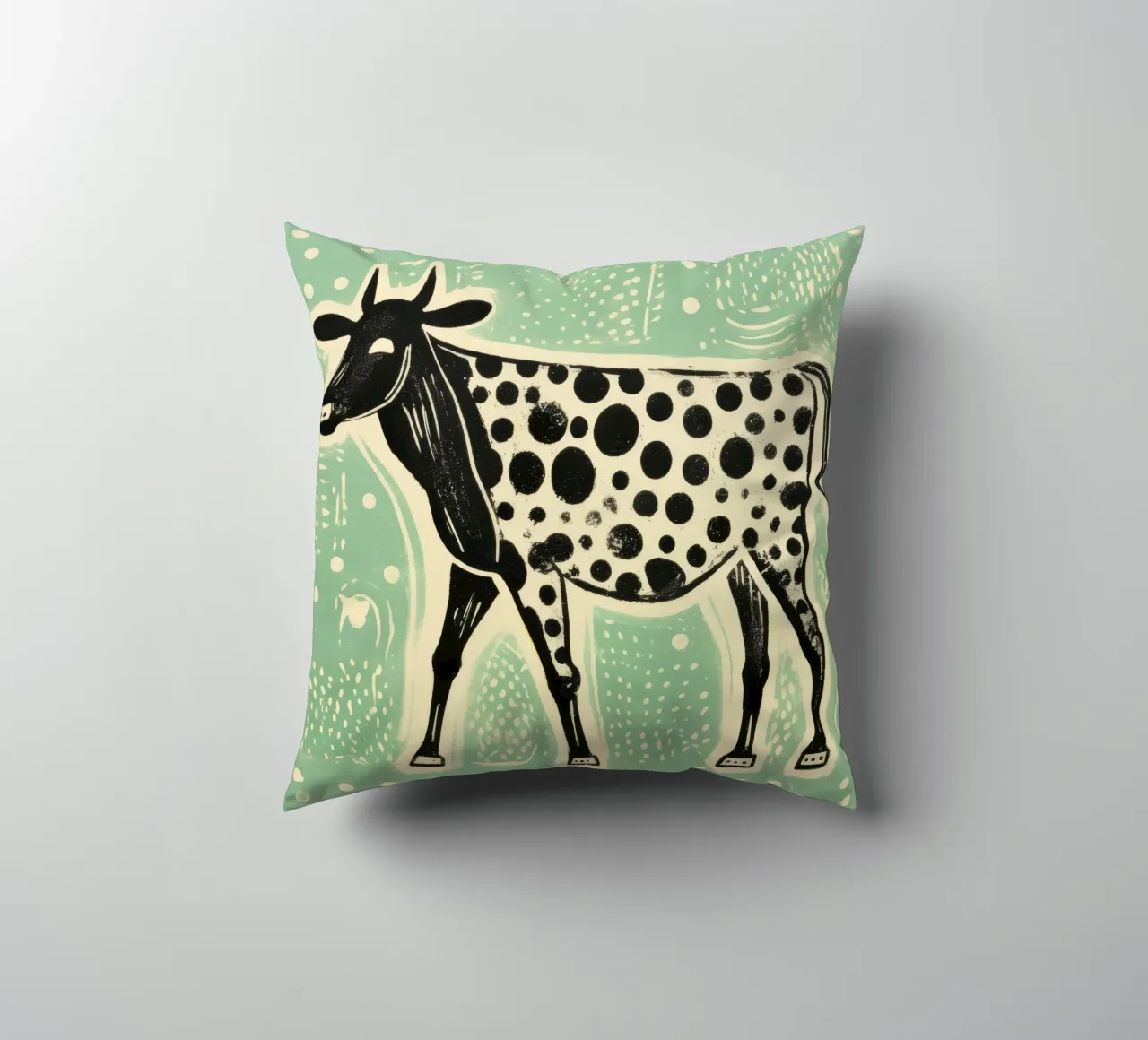 Mucca verde 2 cuscino da Minimal Animal Art