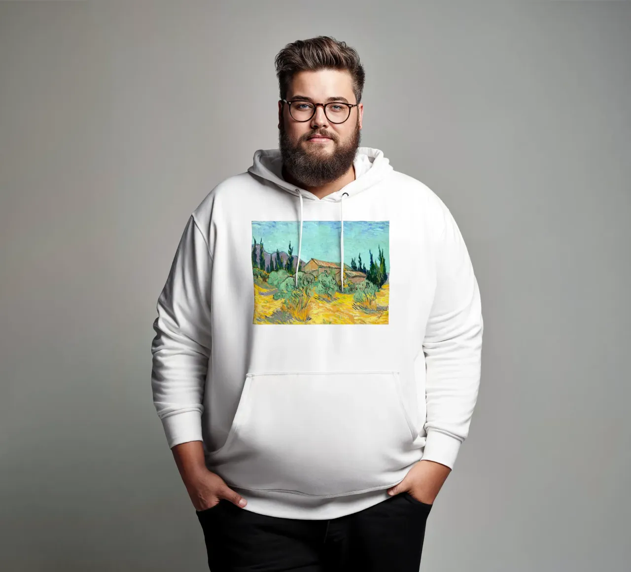 Van Gogh - Huts surrounded by olive trees and cypresses felpa con cappuccio da apoloprints