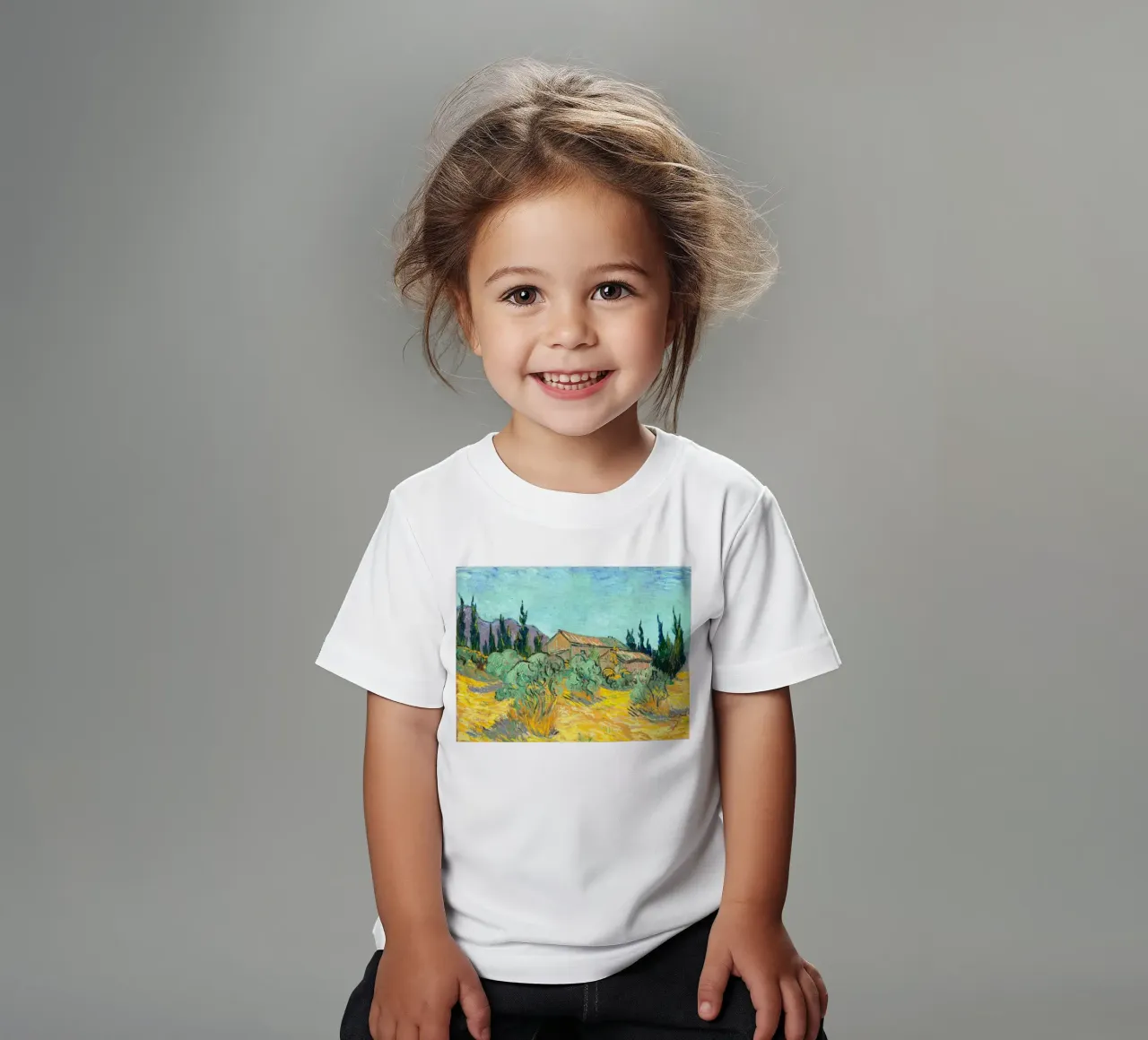 Van Gogh - Huts surrounded by olive trees and cypresses t-shirt bambini da apoloprints