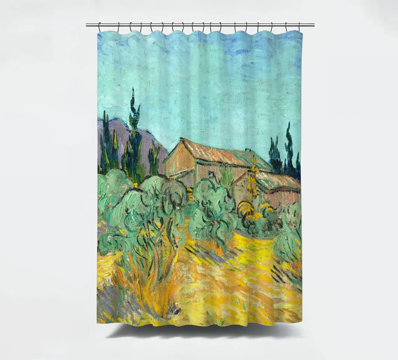 Van Gogh - Huts surrounded by olive trees and cypresses tenda da doccia da apoloprints