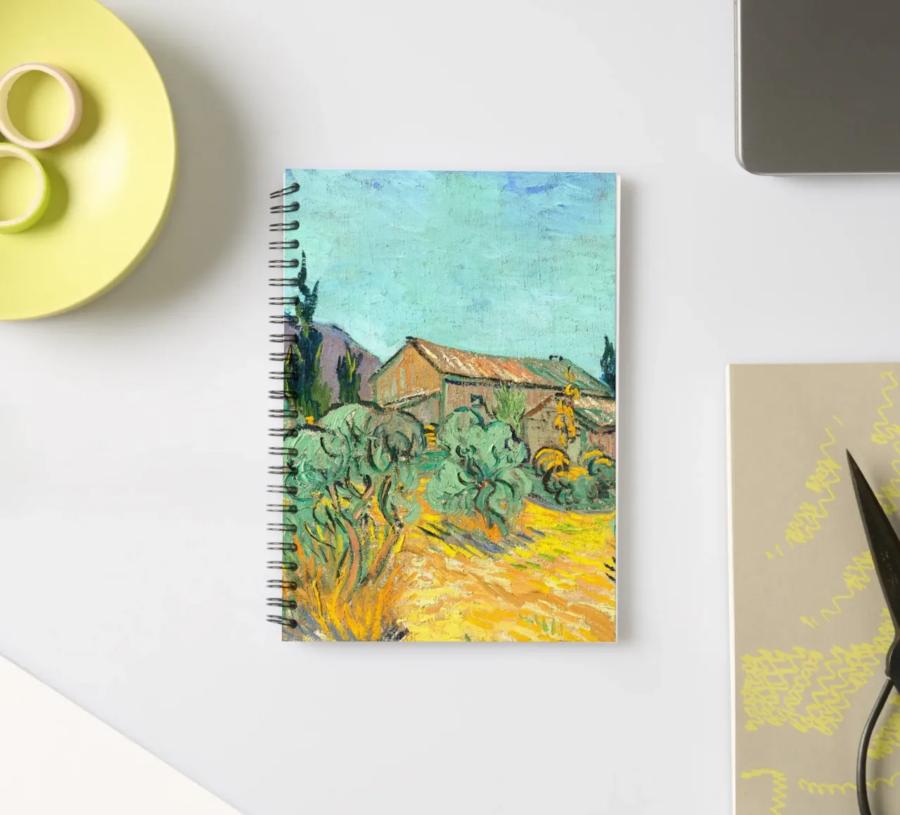 Van Gogh - Huts surrounded by olive trees and cypresses diario ad anelli da apoloprints