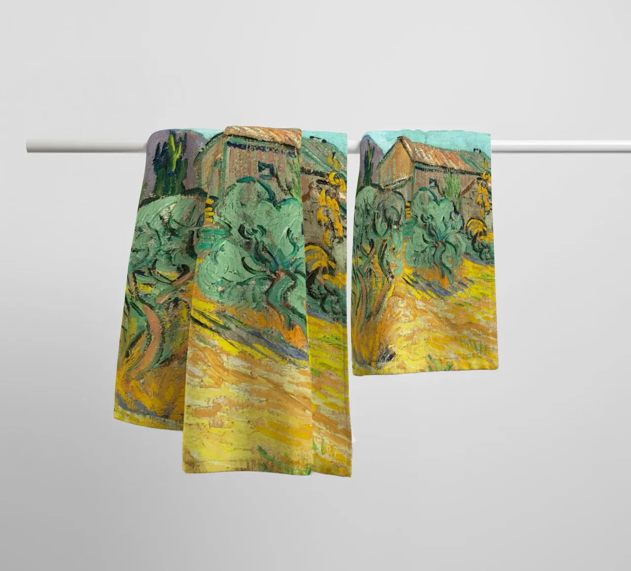 Van Gogh - Huts surrounded by olive trees and cypresses asciugamano da bagno da apoloprints