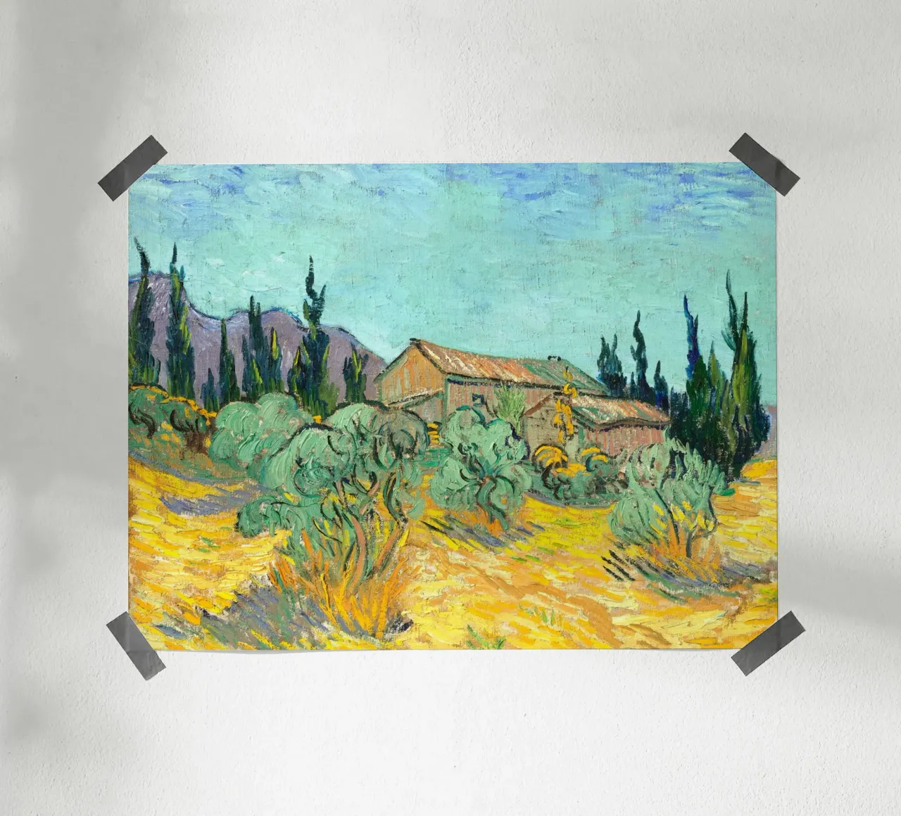 Van Gogh - Huts surrounded by olive trees and cypresses carta hahnemühle da apoloprints