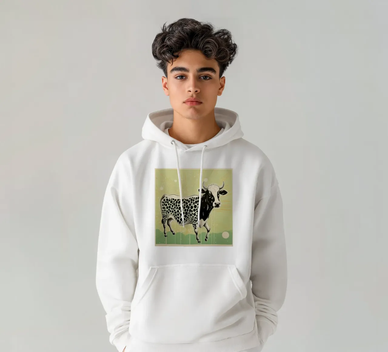 Mucca verde felpa con cappuccio da Minimal Animal Art