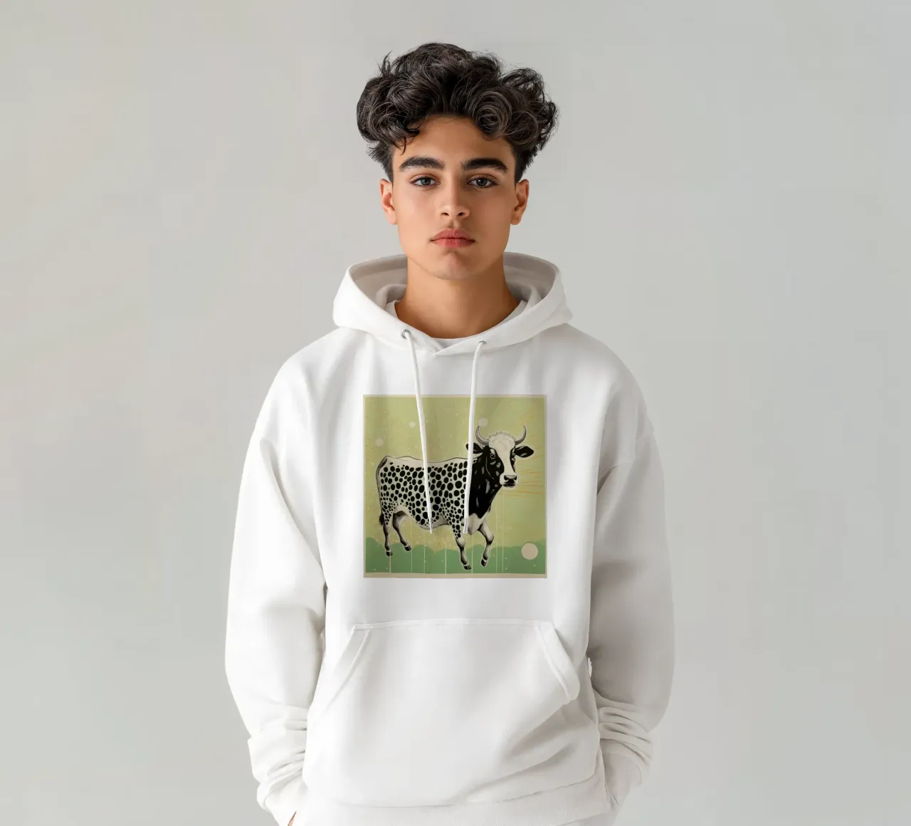 Mucca verde 3 felpa con cappuccio da Minimal Animal Art