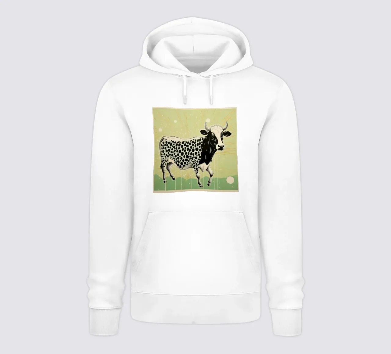 Mucca verde 3 felpa con cappuccio da Minimal Animal Art