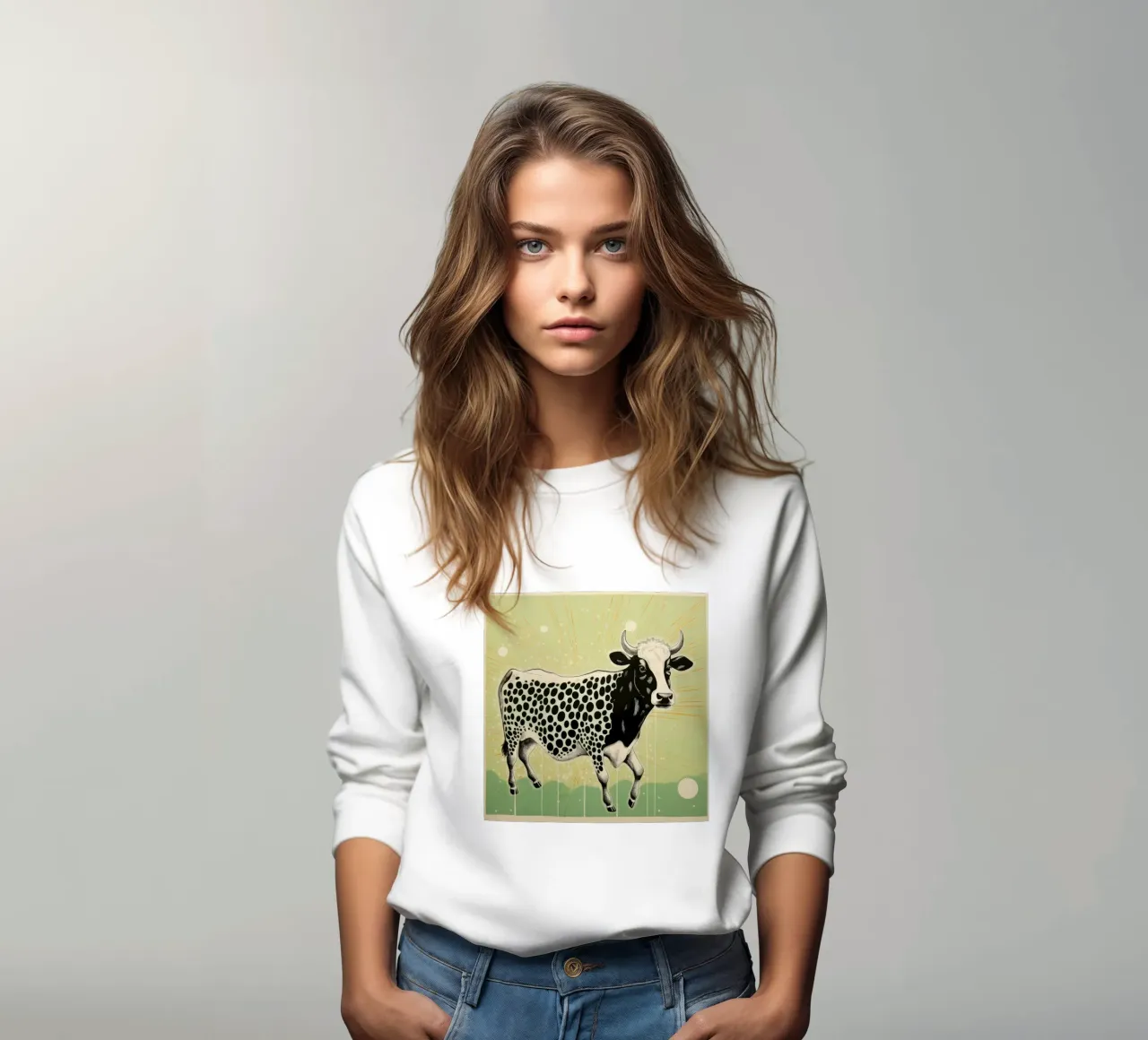 Mucca verde 3 felpa da Minimal Animal Art