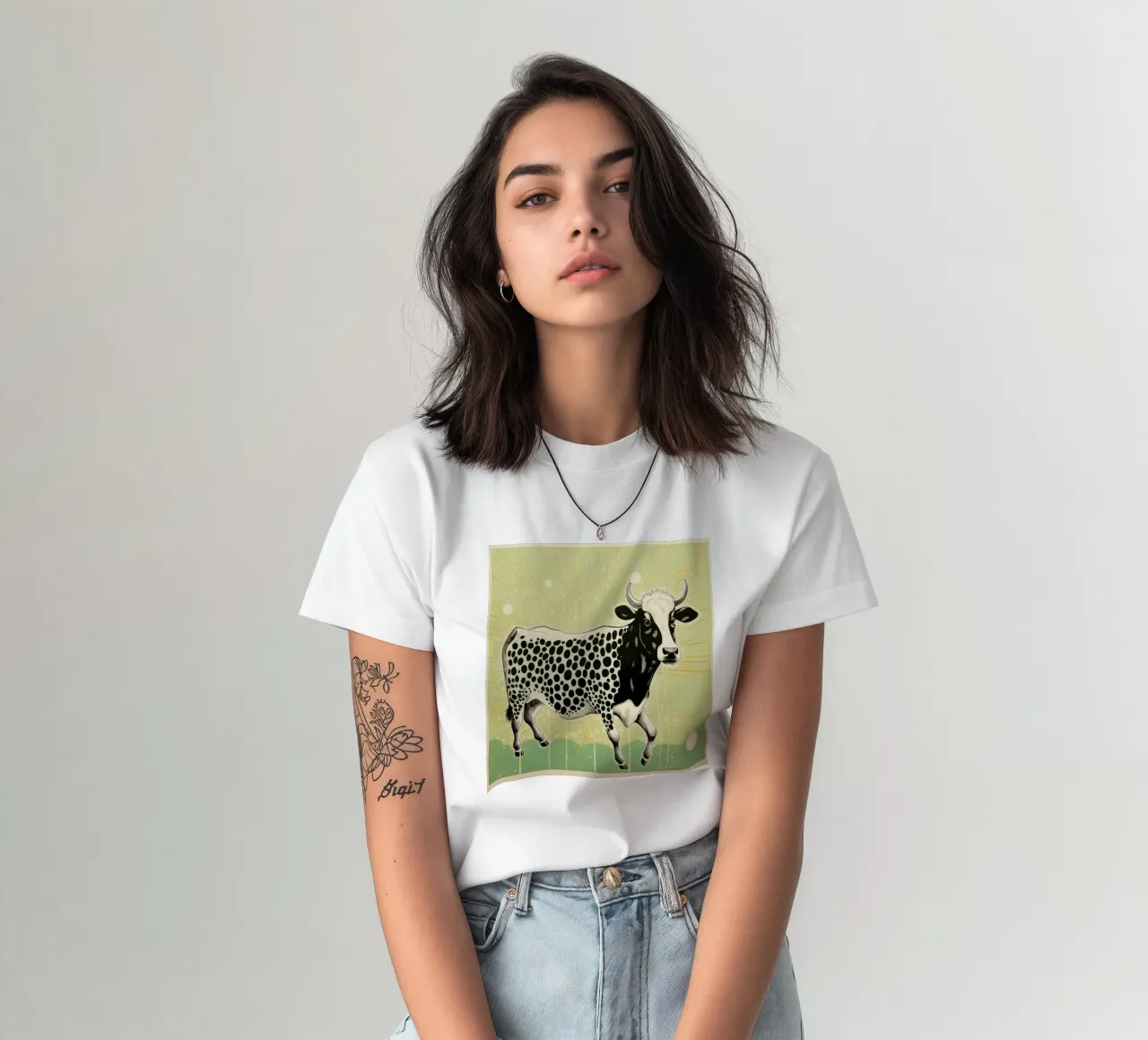 Mucca verde t-shirt da Minimal Animal Art