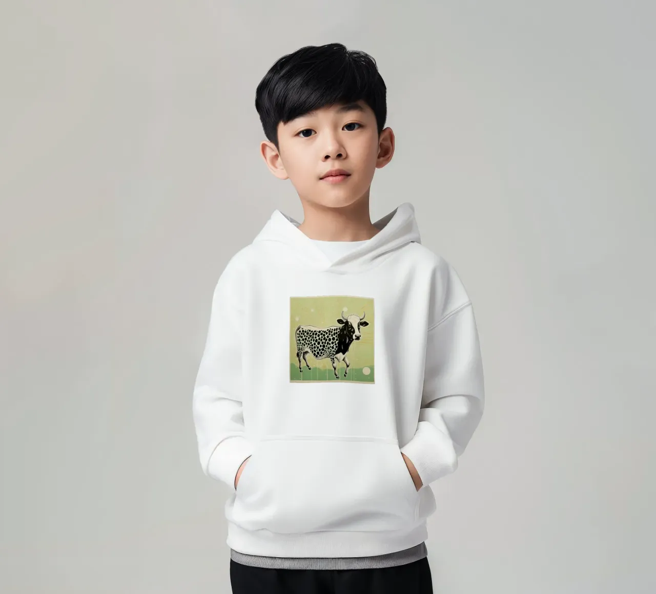 Mucca verde 3 felpa bambino con cappuccio da Minimal Animal Art