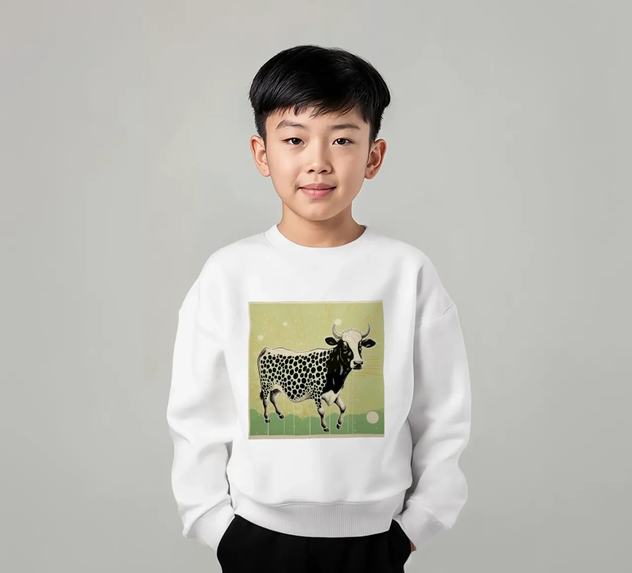 Mucca verde 3 felpa bambino da Minimal Animal Art