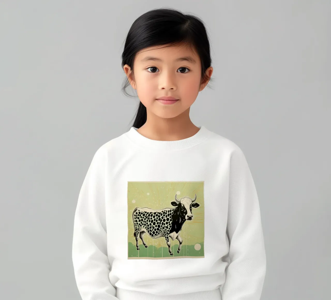 Mucca verde 3 felpa bambino da Minimal Animal Art