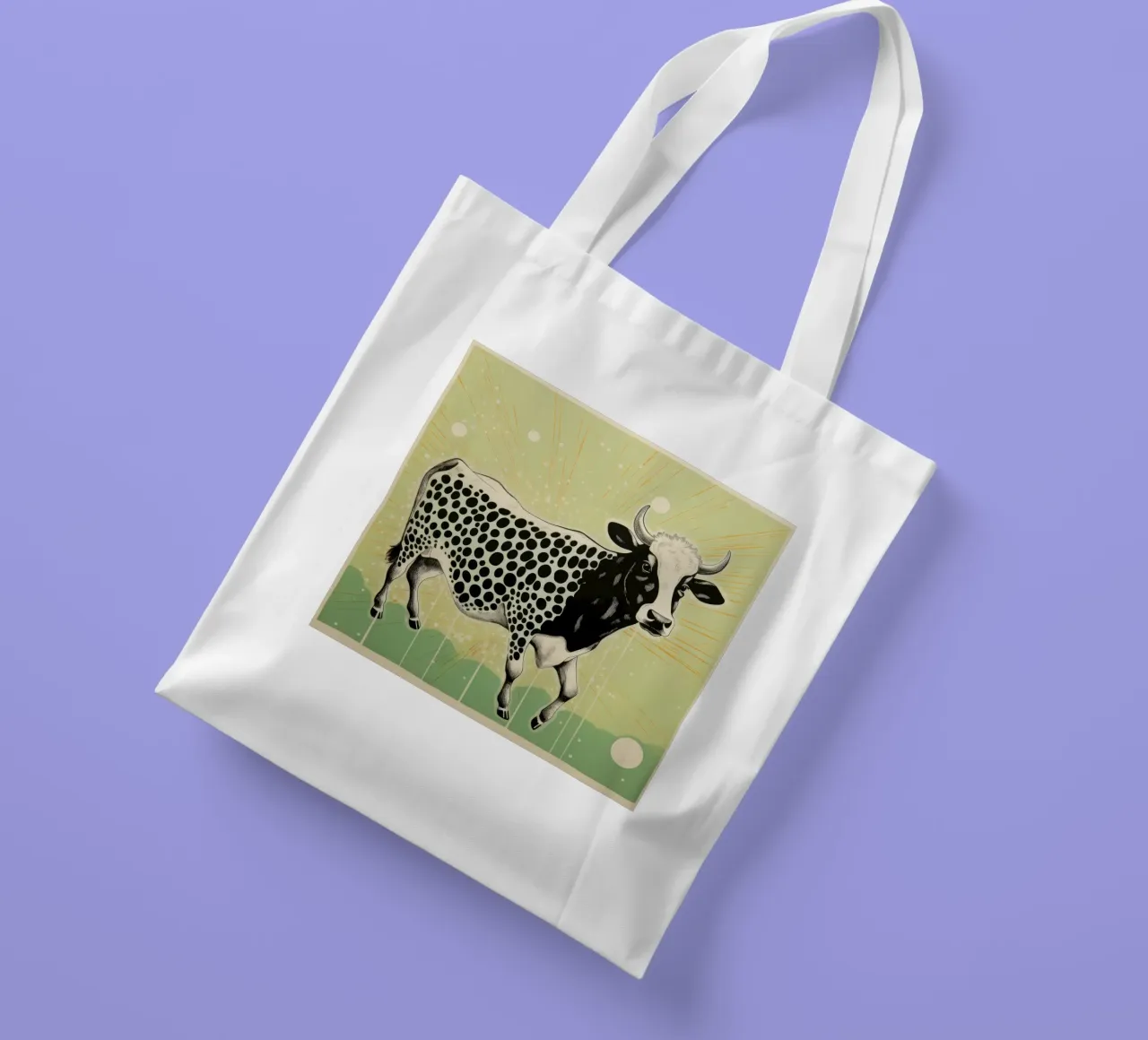 Mucca verde 3 borsa in juta da Minimal Animal Art