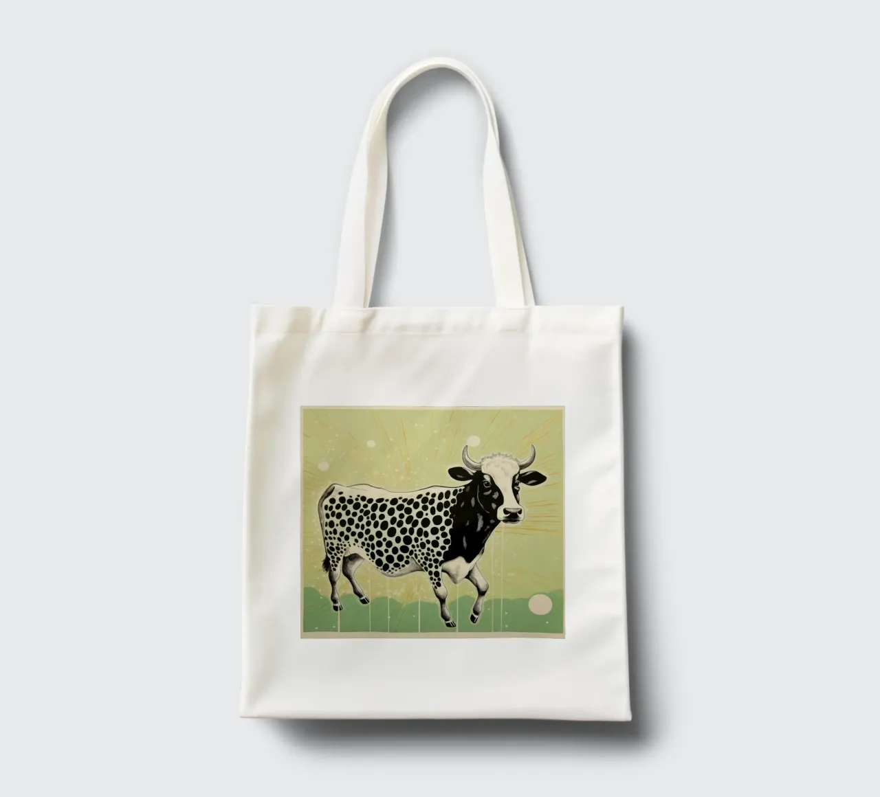 Mucca verde 3 borsa in juta da Minimal Animal Art