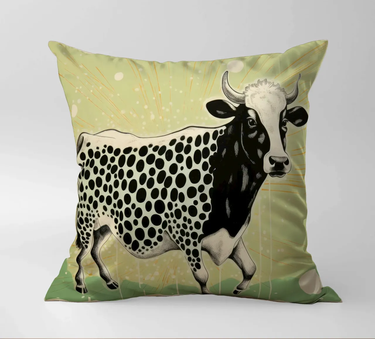 Mucca verde 3 cuscino da Minimal Animal Art