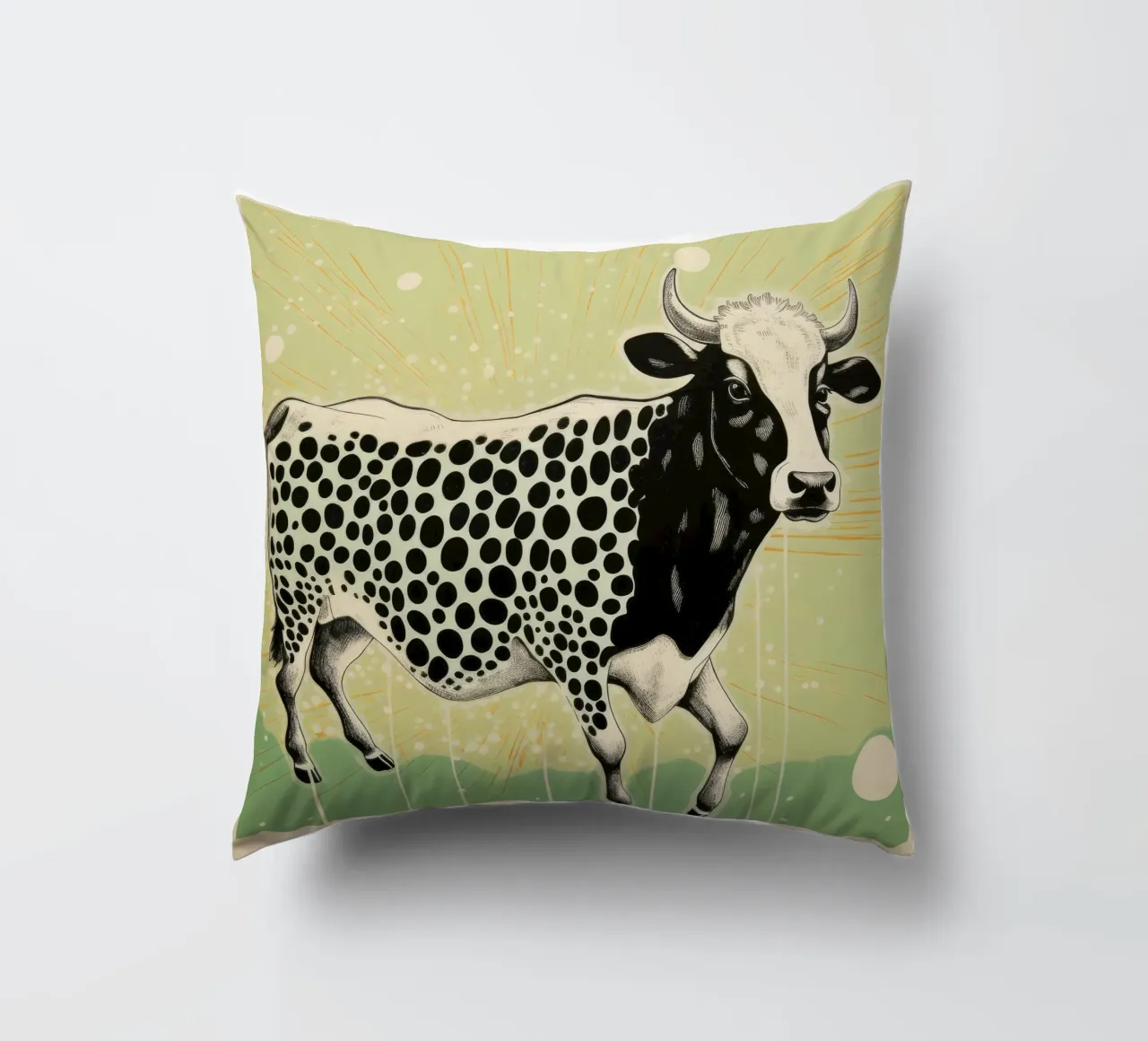 Mucca verde 3 cuscino da Minimal Animal Art