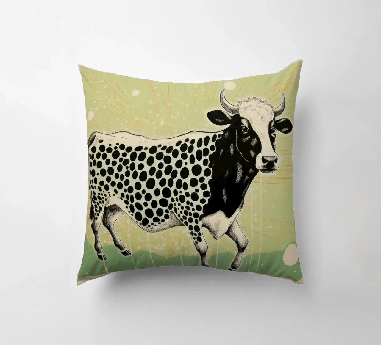 Mucca verde 3 cuscino da Minimal Animal Art