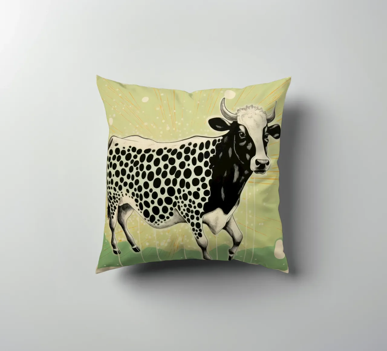 Mucca verde 3 cuscino da Minimal Animal Art