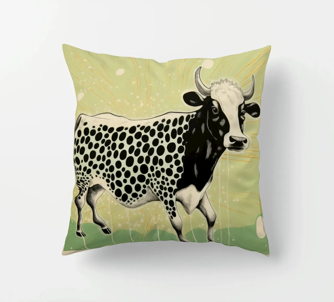 Mucca verde 3 cuscino da Minimal Animal Art