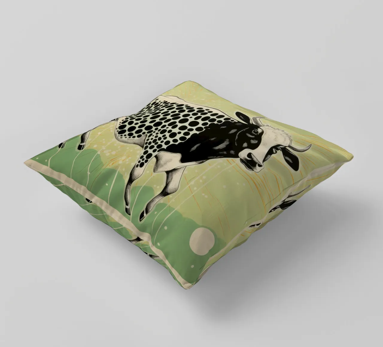 Mucca verde 3 cuscino da Minimal Animal Art