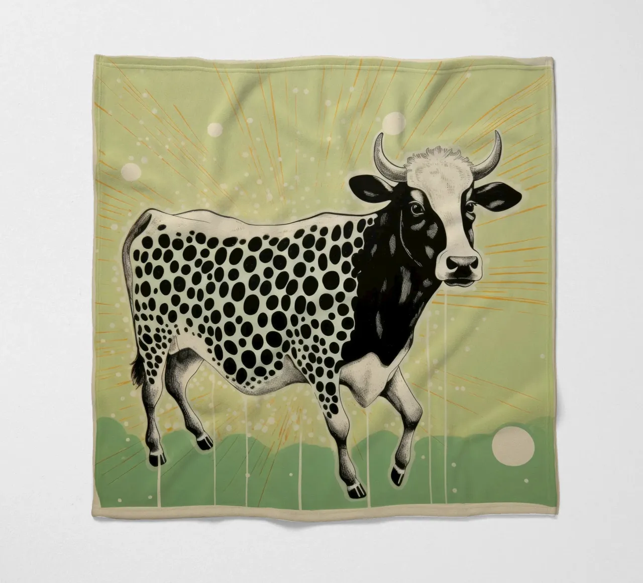Mucca verde 3 coperta in pile da Minimal Animal Art