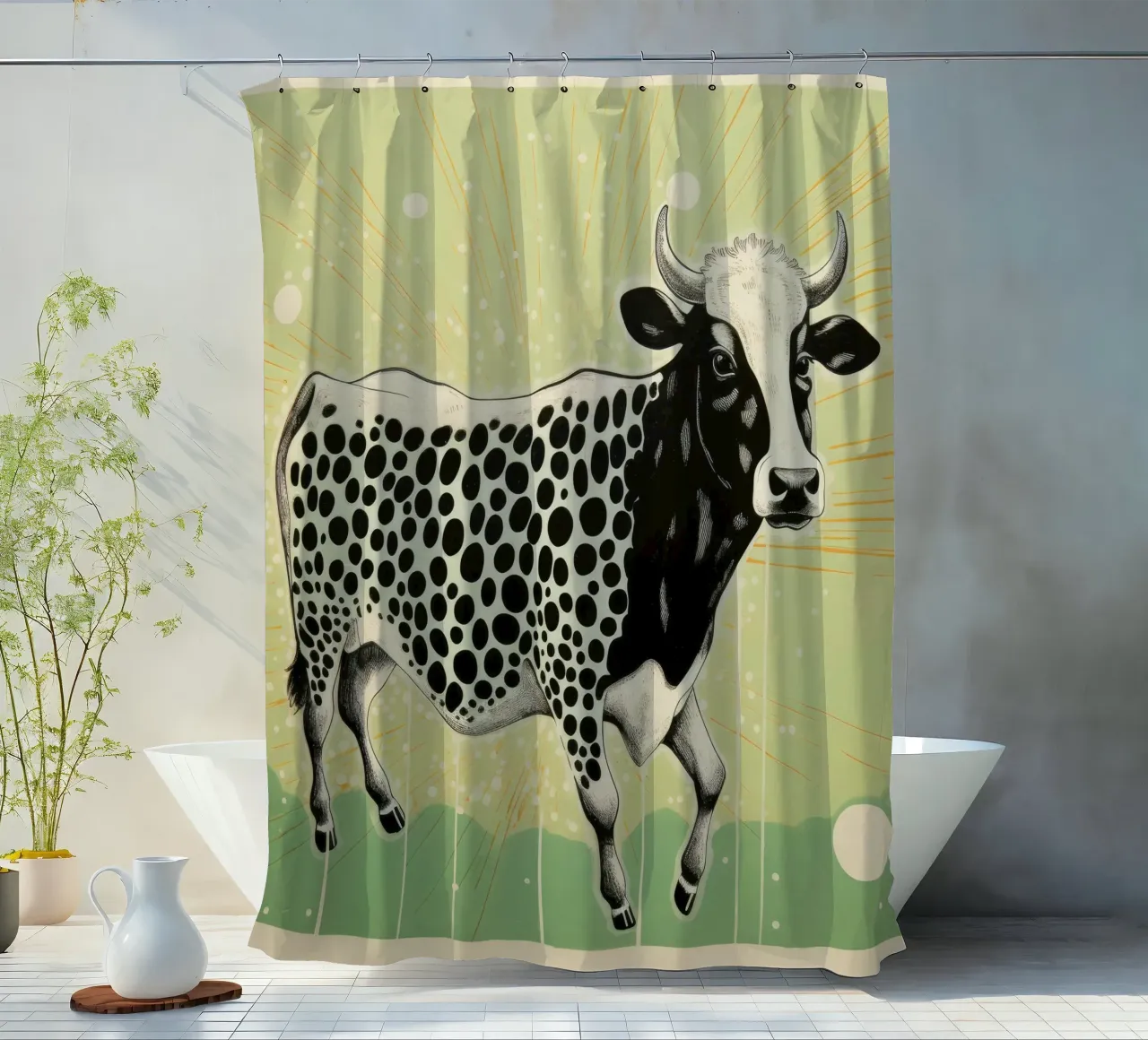 Mucca verde 3 tenda da doccia da Minimal Animal Art