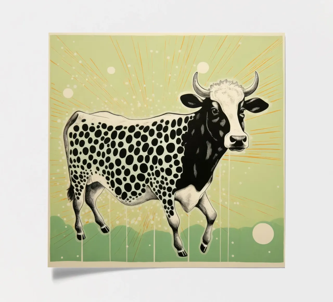 Mucca verde 3 foglio adesivo da Minimal Animal Art