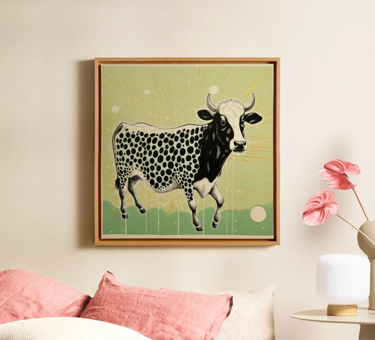 Mucca verde 3 tela da Minimal Animal Art