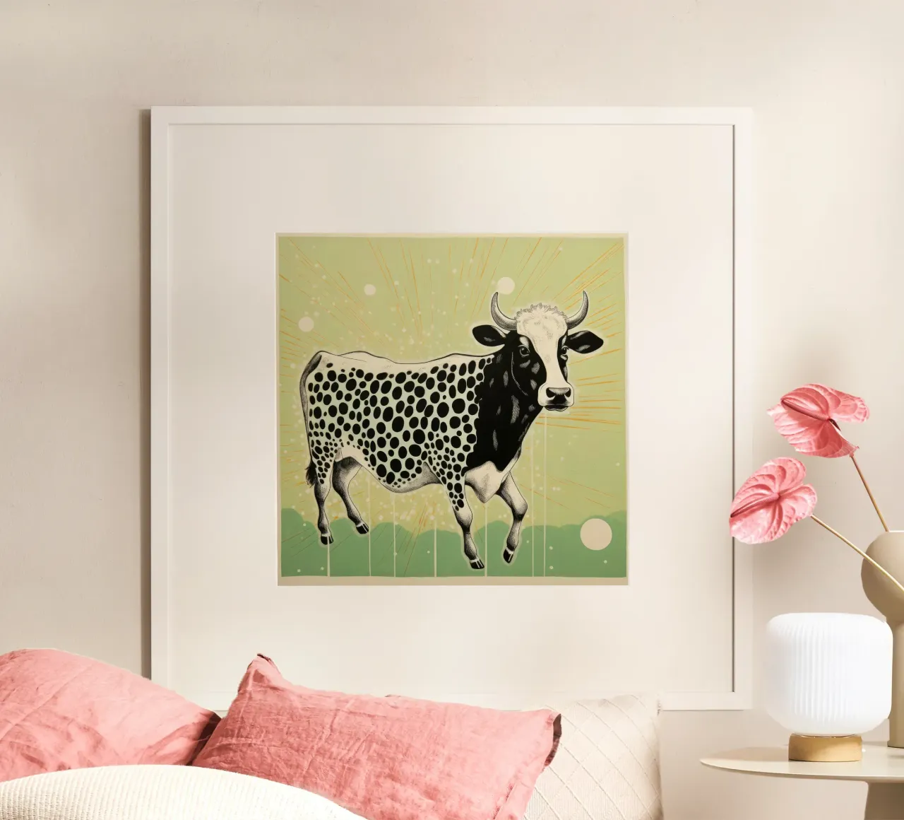 Mucca verde 3 poster da Minimal Animal Art