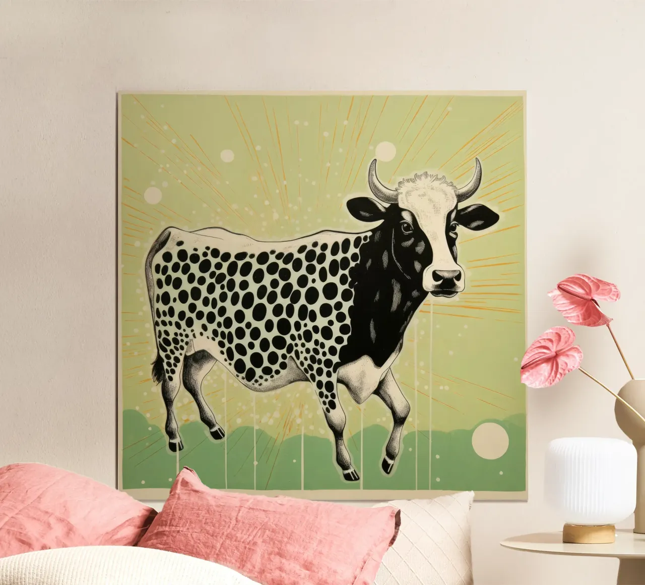 Mucca verde 3 poster da Minimal Animal Art