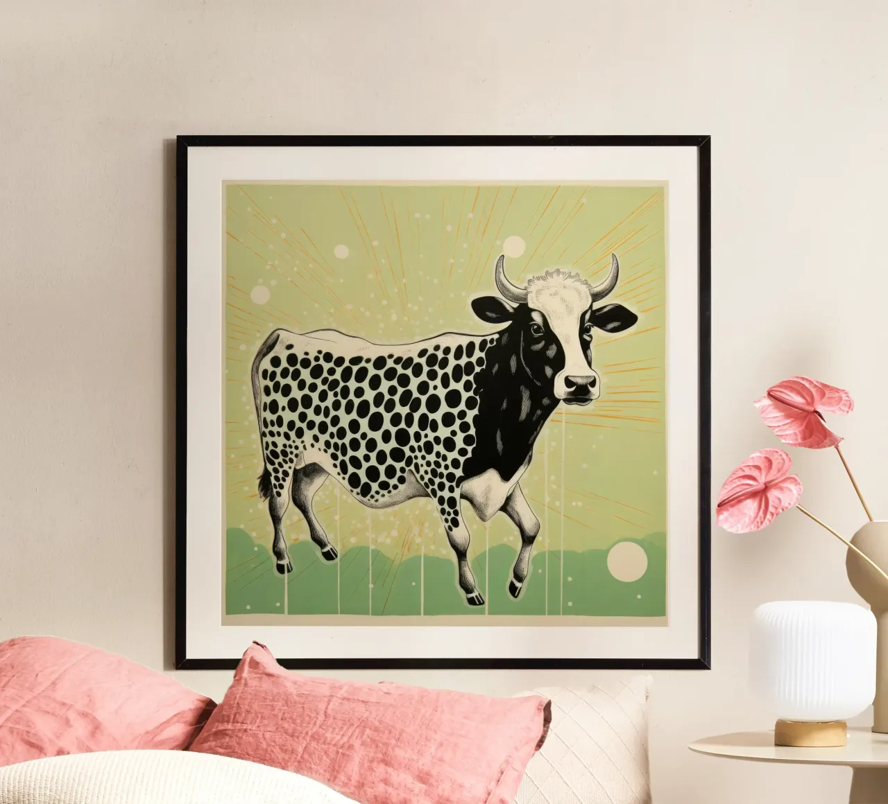 Mucca verde 3 poster da Minimal Animal Art