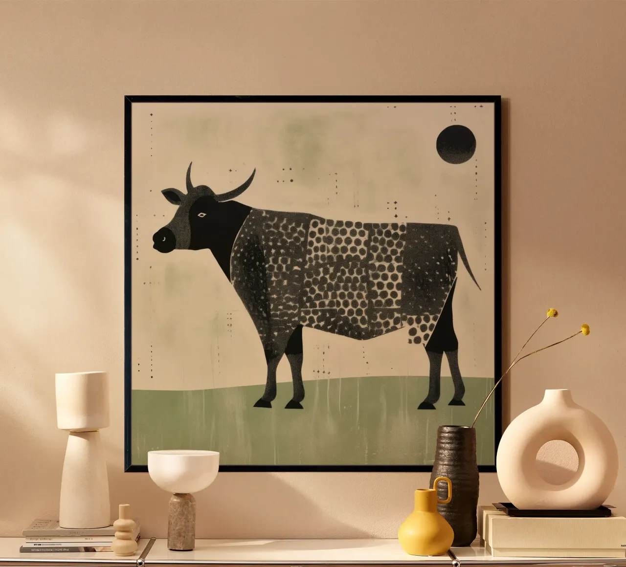 Mucca verde poster da Minimal Animal Art