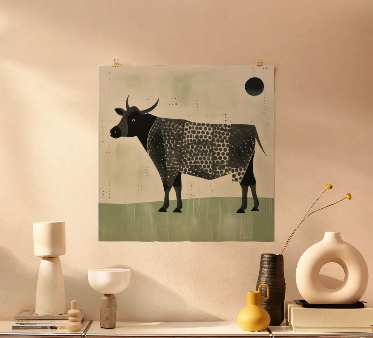 Mucca verde poster da Minimal Animal Art