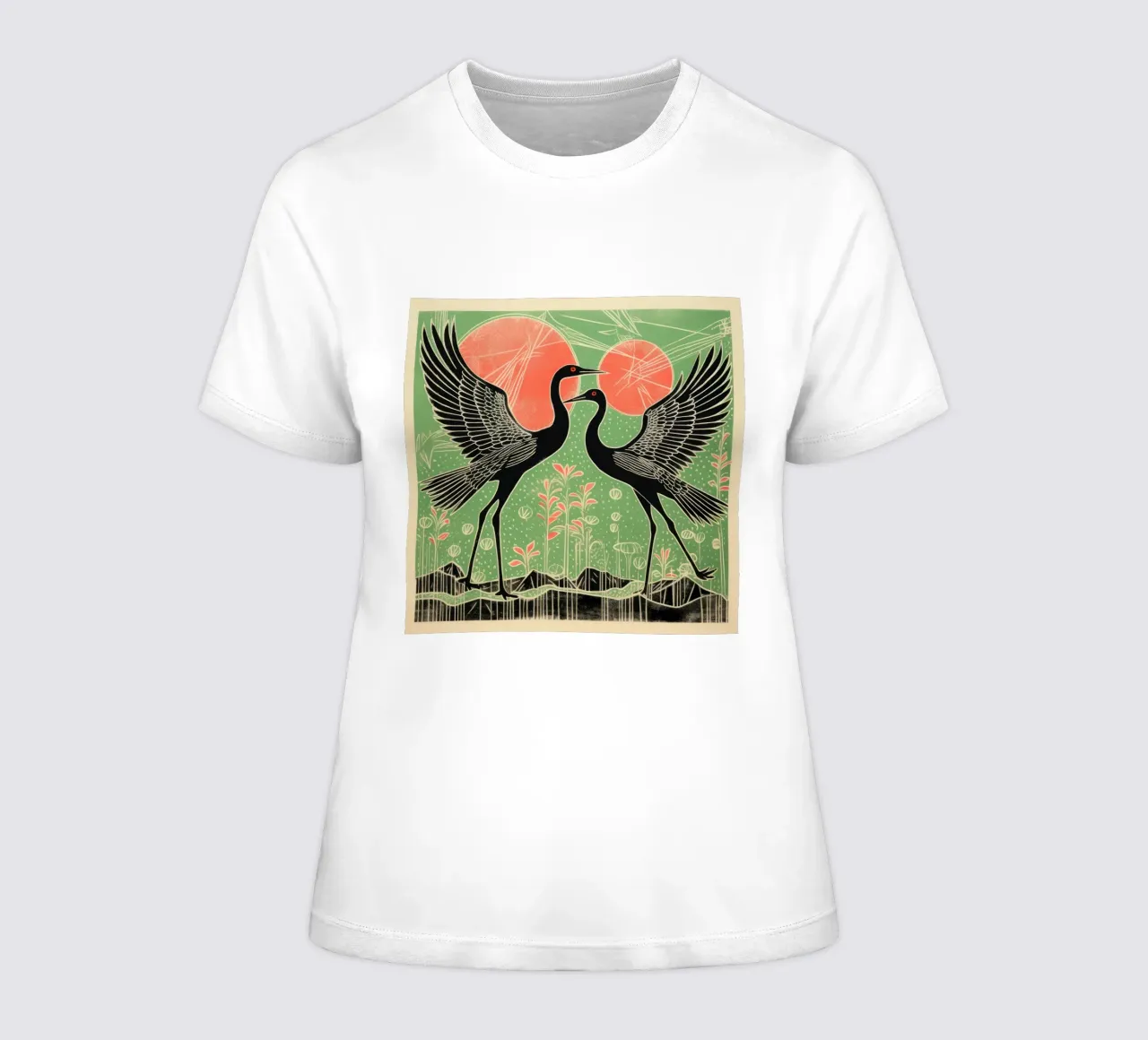 Green Crane 1 women's fitted t-shirt by Minimal Animal Art