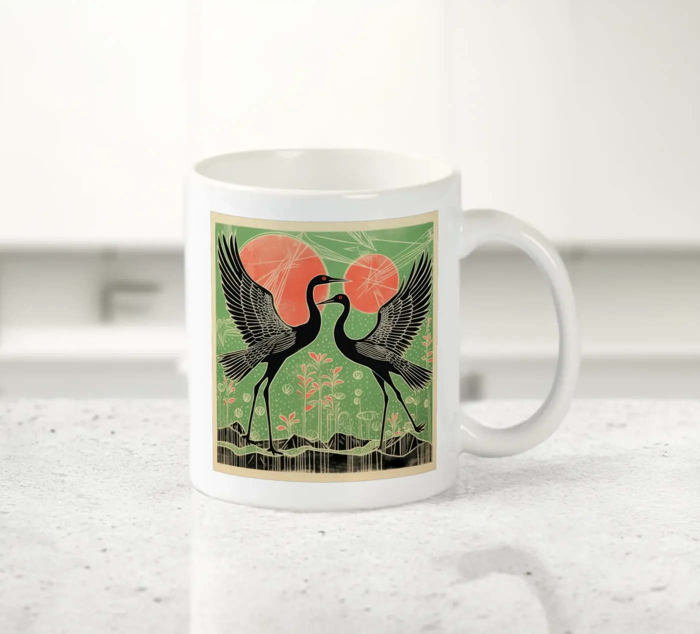 Green Cranes tazza in ceramica da Minimal Animal Art