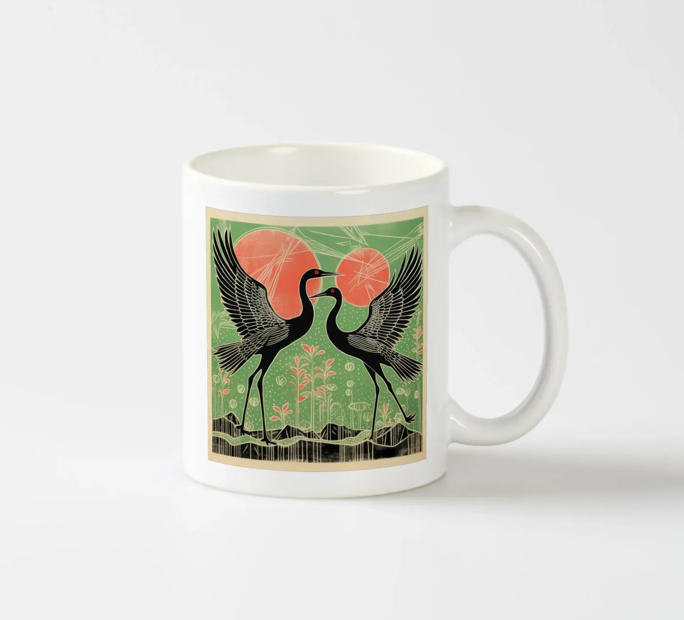 Green Cranes tazza in ceramica da Minimal Animal Art