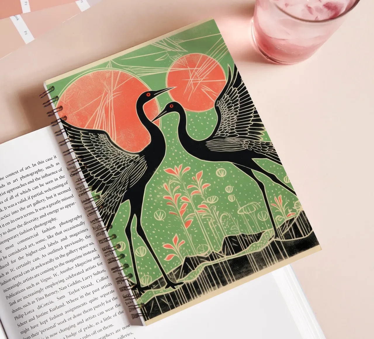 Green Crane 1 spiral notebook by Minimal Animal Art
